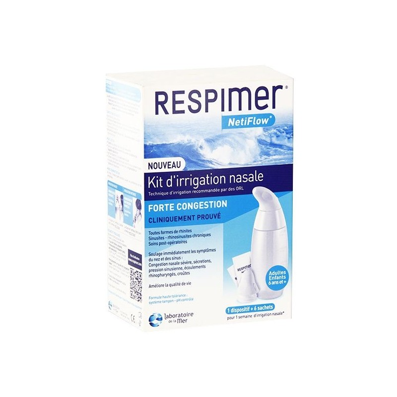 Respimer Netiflow Kit d'irrigation nasale + 6 sachets - Lavage de nez